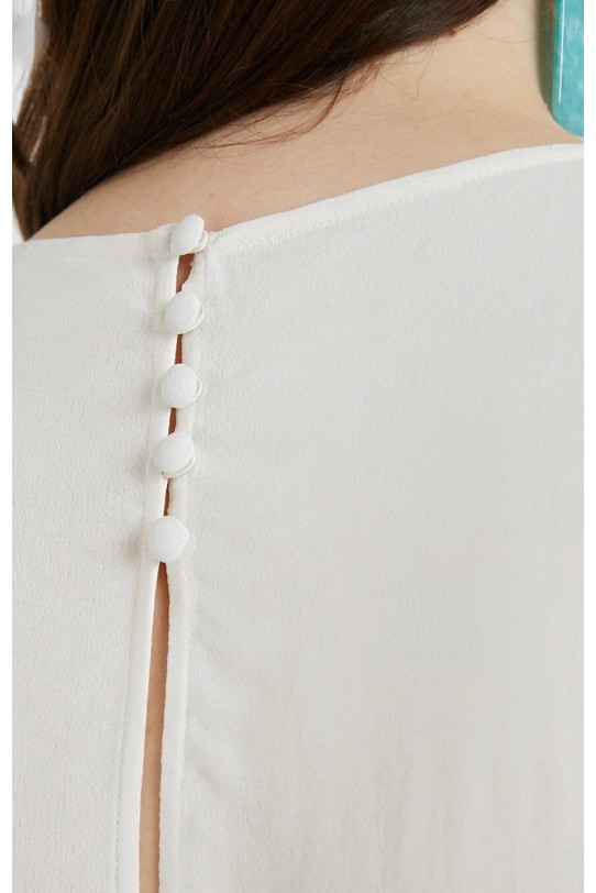 Ефирна бяла макси блуза с  бродерия и плетени елементи