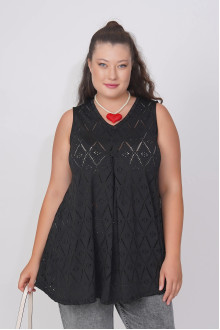 Black sleeveless blouse with openwork fine braid