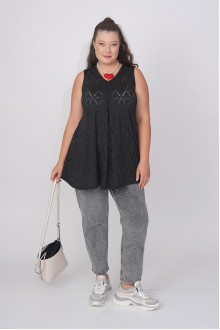 Black sleeveless blouse with openwork fine braid