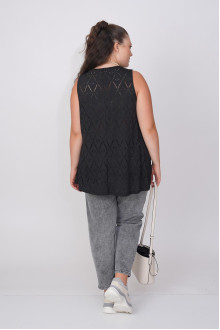 Black sleeveless blouse with openwork fine braid