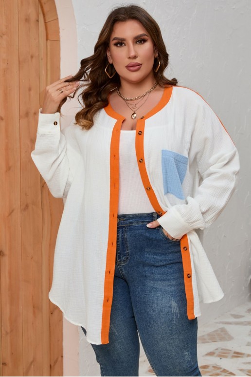 Модерна памучна макси риза в бяло и оранжев