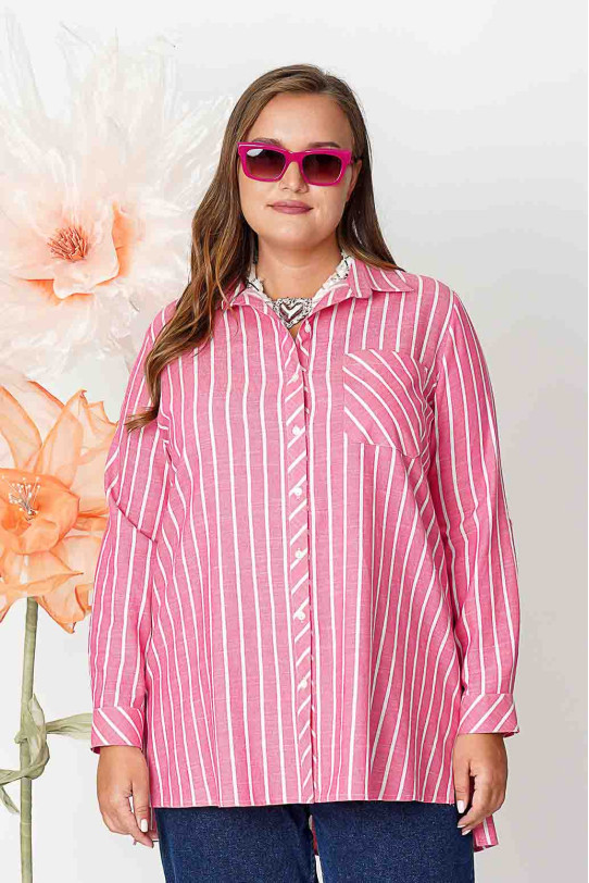 Cotton pink shirt with thin white stripe