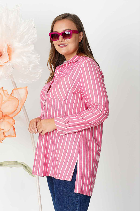 Cotton pink shirt with thin white stripe