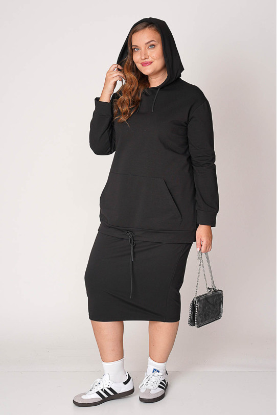 Cotton sweatshirt and skirt set in black