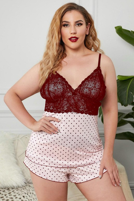 Red Lace and Polka Dot Plus Size Pajamas Set