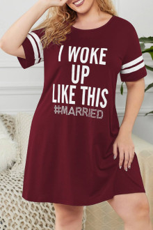 Print Burgundy Plus Size Sleep Dress