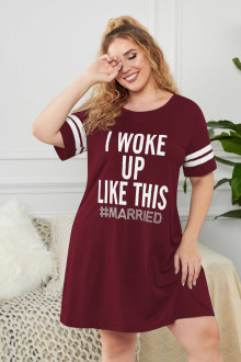 Print Burgundy Plus Size Sleep Dress