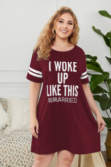 Print Burgundy Plus Size Sleep Dress