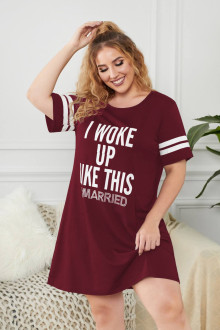 Print Burgundy Plus Size Sleep Dress