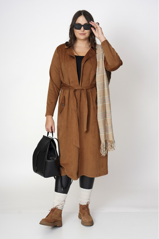 Suede trench coat in brown