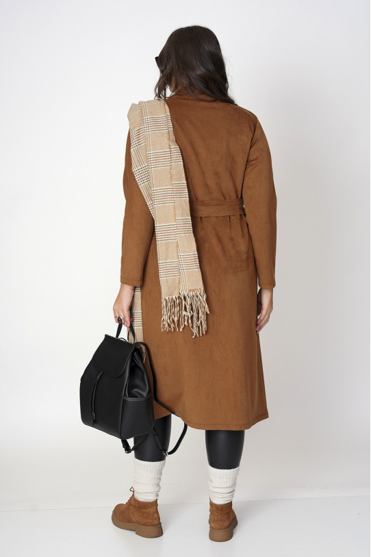 Suede trench coat in brown