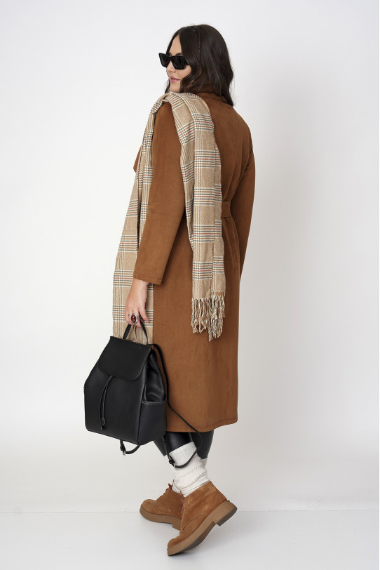 Suede trench coat in brown