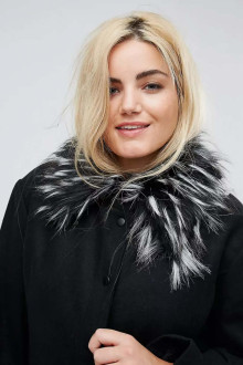 Plus size black wool coat with fluffy collar