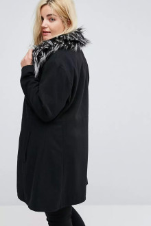 Plus size black wool coat with fluffy collar