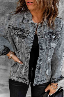 Gray plus size denim jacket with slight rips