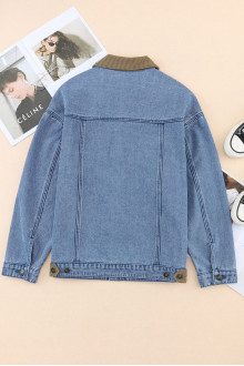 Retro plus size denim jacket with vintage denim collar