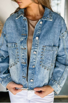 Light denim plus size jacket with eyelets