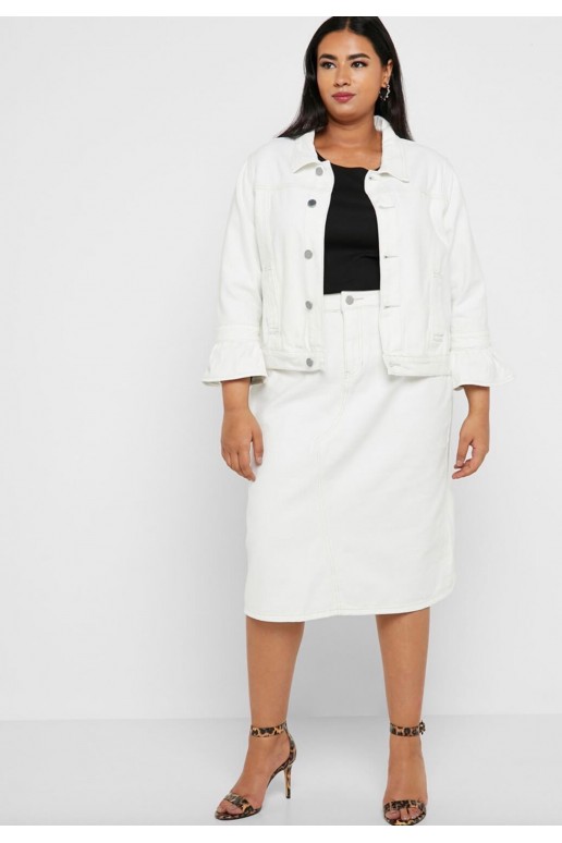 WHITE DENIM JACKET WITH FRILL SLEEVES