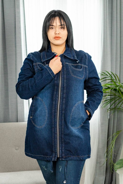 Denim trench coat with zipper and pockets