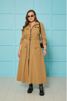 Long plus size trench coat in warm caramel color