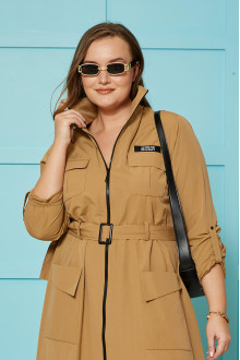 Long plus size trench coat in warm caramel color