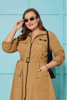 Long plus size trench coat in warm caramel color