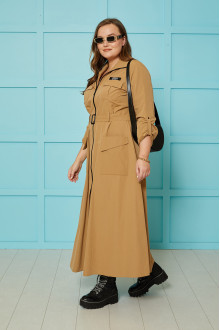 Long plus size trench coat in warm caramel color