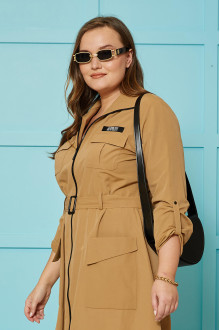 Long plus size trench coat in warm caramel color