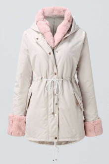 Cream plus size jacket with removable down element in pink