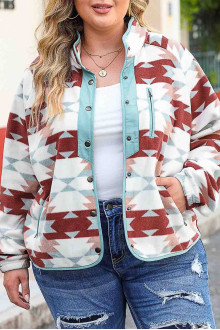 Plus size fleece jacket with geometric print