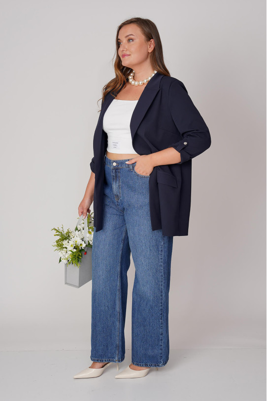 Elegant dark blue plus size blazer