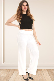 Textured cotton plus size pants with elastic waist in white