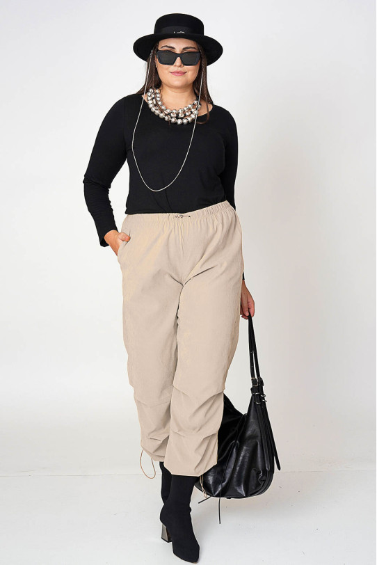 Beige parachute pants