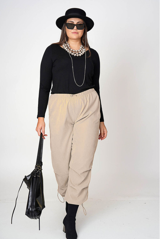 Beige parachute pants