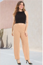 Textured cotton plus size pants with elastic waist in beige