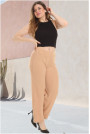 Textured cotton plus size pants with elastic waist in beige