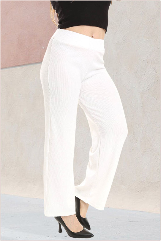 Текстурирани памучни макси панталони с ластична талия в бяло
