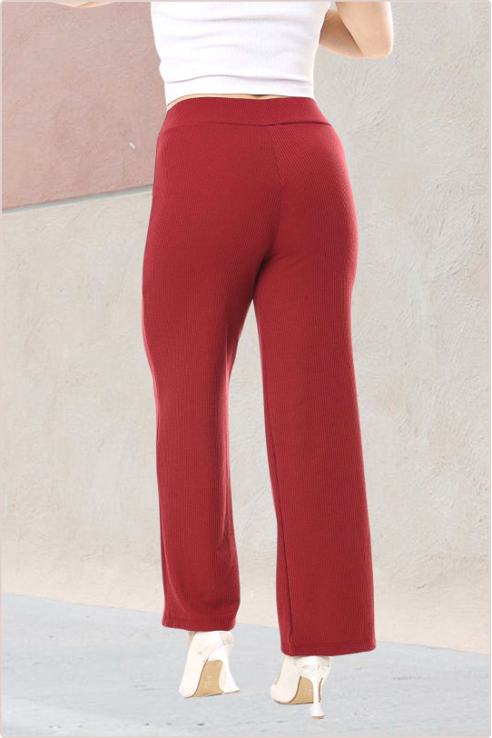 Текстурирани памучни макси панталони с ластична талия в цвят марсала