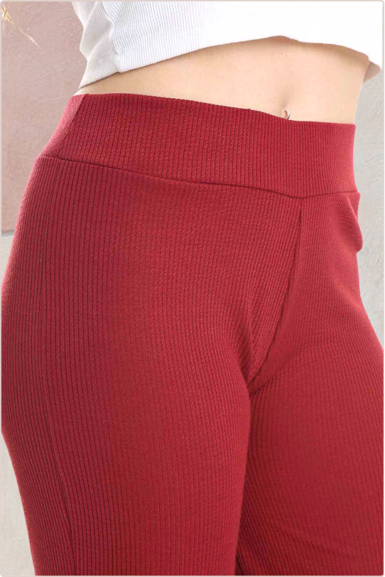 Текстурирани памучни макси панталони с ластична талия в цвят марсала