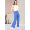 Textured cotton plus size pants with elastic waist in blue