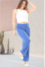 Textured cotton plus size pants with elastic waist in blue