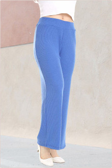 Textured cotton plus size pants with elastic waist in blue