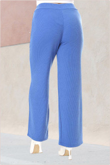 Textured cotton plus size pants with elastic waist in blue