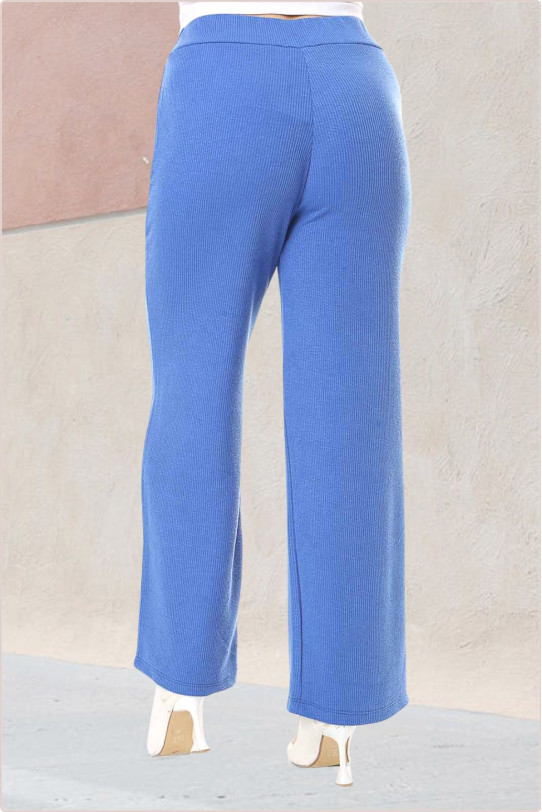 Текстурирани памучни макси панталони с ластична талия в небесно синьо