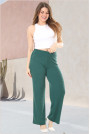 Textured cotton plus size pants with elastic waist in green