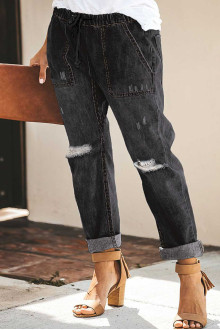 Modern washed denim plus size jeans with elastic