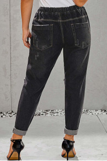 Modern washed denim plus size jeans with elastic