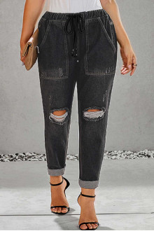 Modern washed denim plus size jeans with elastic