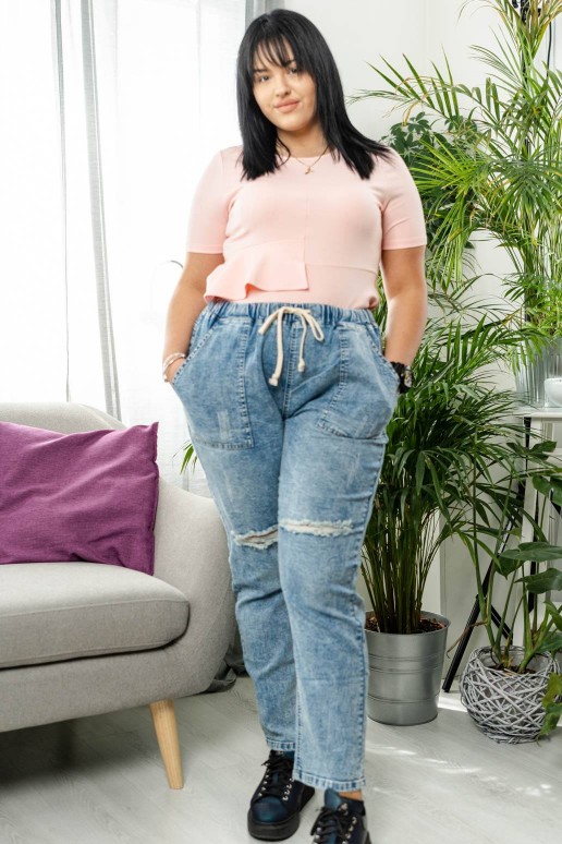 Plus size modern jeans bleached denim with elastic