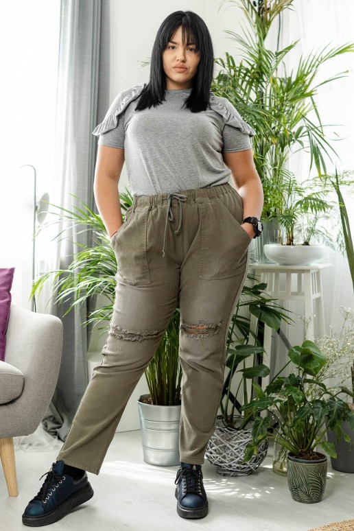 Olives green plus size jeans with elastic and laces